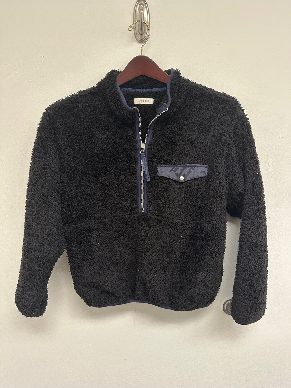 Anine Bing Black Sherpa Half-Zip Pullover